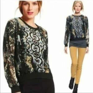 CAbi Dressed Up Sweatshirt Python Sheer Blouse